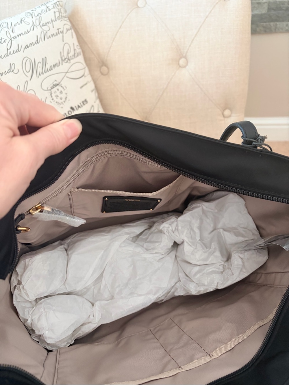 Tumi Black Nylon Tote with Gold Logo - Picture 3 of 5